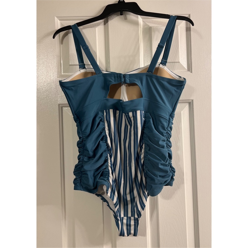 Blue and White Striped Women's Swimsuit - Picture 2 of 2